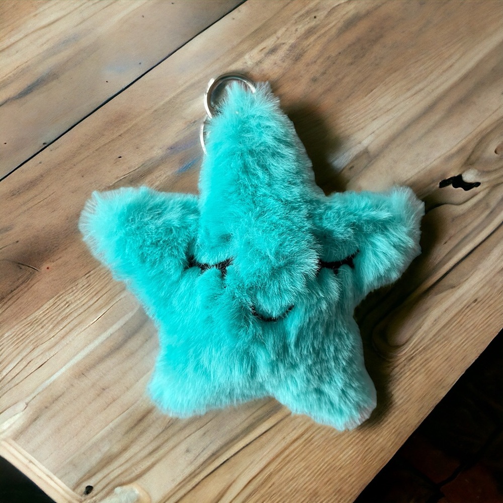 Blue plush star keychain